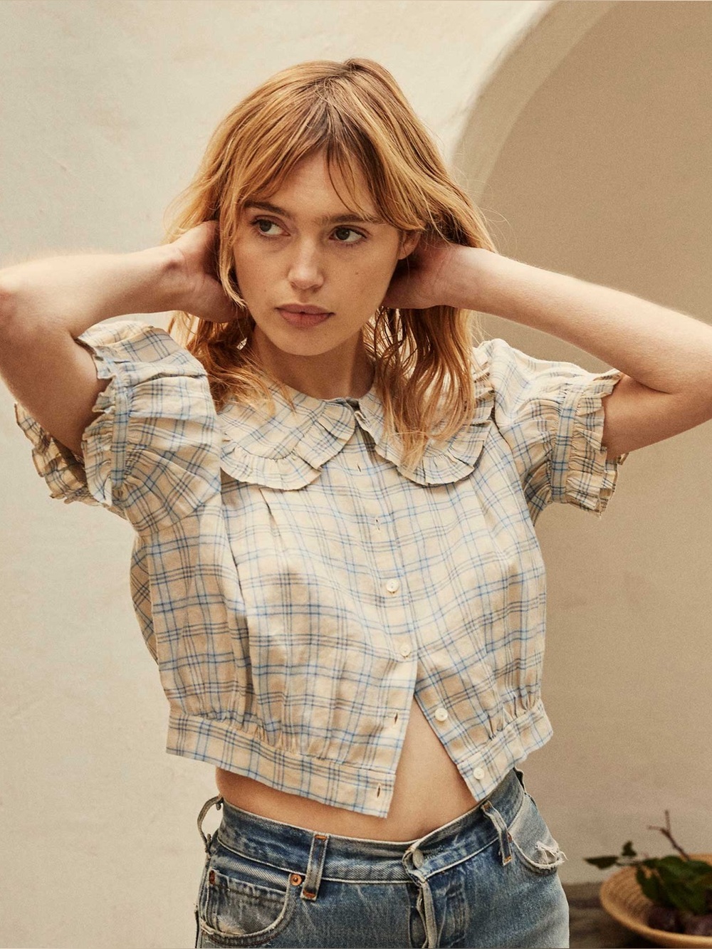 DOEN Sparrow Top in Meadowlark Plaid like new